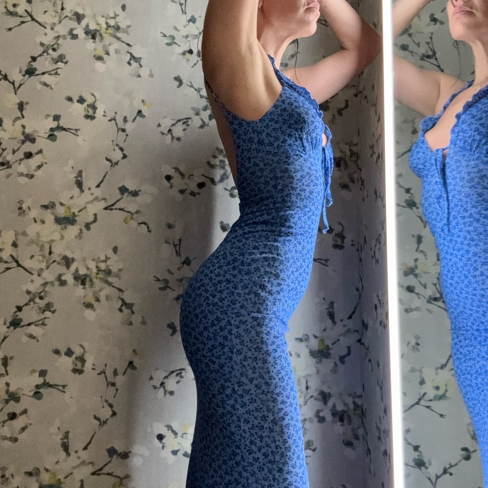 Elegant Blue Floral Women's Dress